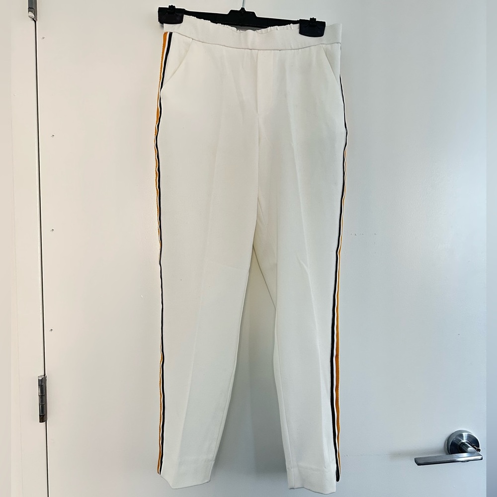 Zara White Pants with Yellow black white stripes